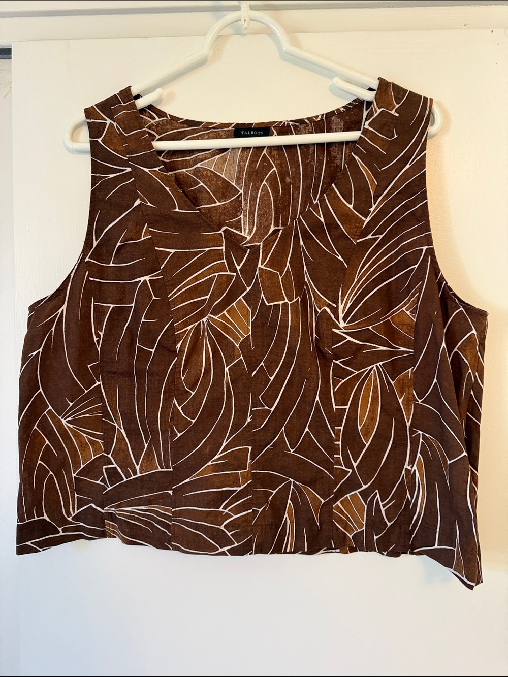 Talbots Brown and White Printed Sleeveless Crop Tank